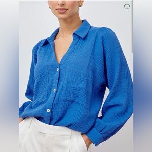 Rails Lauren Cotton Gauze Blouse Top in Palace Blue Size Small